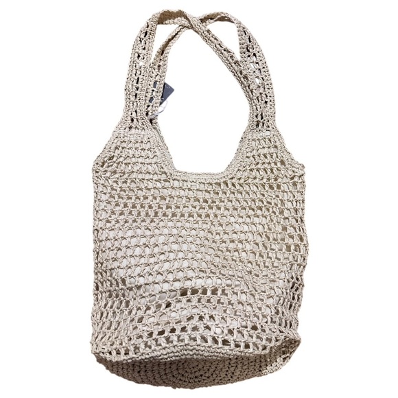 Haute Hippie Crochet Tote Bag Beige Open Weave Boho Market Bag NWT - Picture 2 of 3